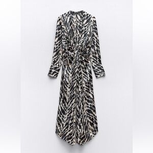 Zara Black and White Long Sleeve V-Neck Sundress